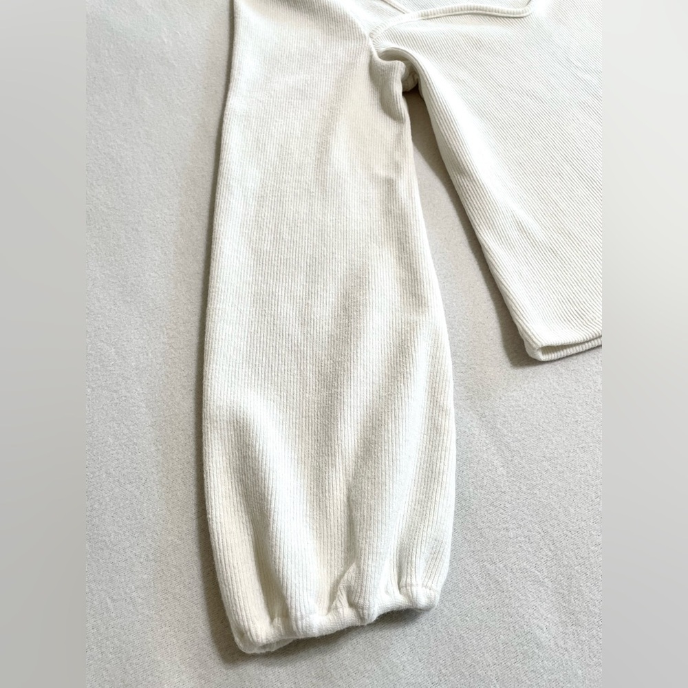 Lucy Paris White Ribbed Knit Sweetheart Puff Sleeve Sweater Top Fitted Size L - Picture 9 of 14